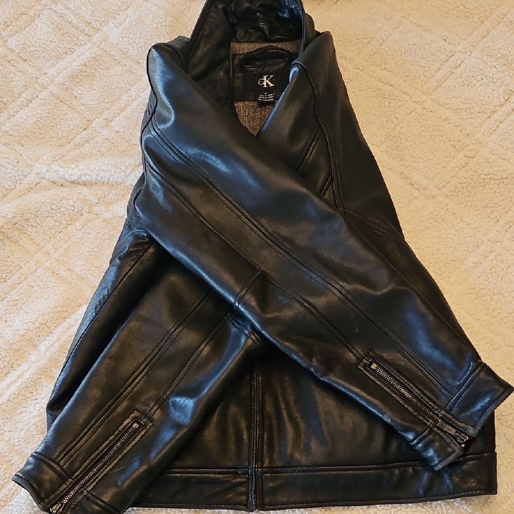 Calvin Klein Black Leather Jacket - Picture 5 of 10